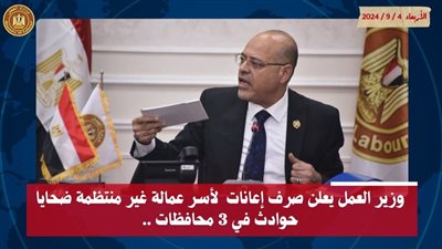 وزير العمل: صرف إعانات لأسر عمالة غير منتظمة ضحايا حوادث في 3 محافظات