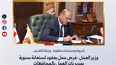 شروط ومستندات مطلوبة ورابط للتقديم.. فرص عمل بعقود استعانة سنوية بمديريات العمل بالمحافظات