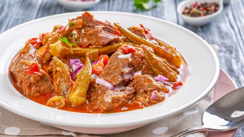 طريقة عمل طاجن البامية باللحمة الضاني