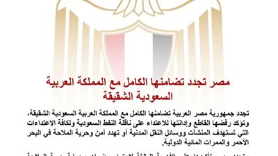مصر تؤكد تضامنها الكامل مع السعودية وتدين استهداف ناقلة نفط في البحر الأحمر