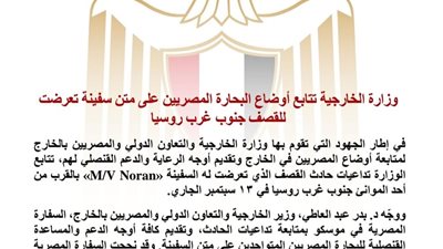 الخارجية تتابع تداعيات قصف السفينة «M/V Noran» وتنجح في إعادة 8 بحارة مصريين