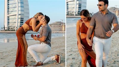 «زي الأفلام».. حبيب فيكي باتيسون يجثو على ركبتيه أمامها في دبي| صور