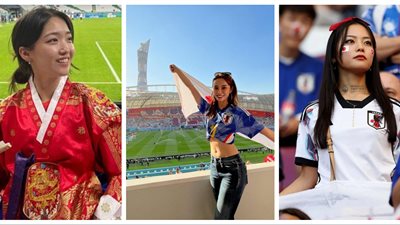 المشجعات الآسيويات في مدرجات قطر.. جمال طبيعي بالزي التقليدي