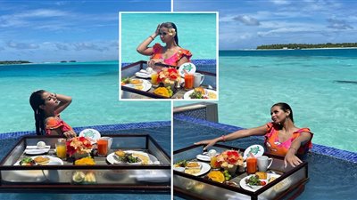 منة عرفة تستمتع بالإفطار العائم في جزر المالديف (فيديو وصور) 