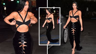 كيم كارداشيان بإطلالة عروس البحر السوداء بحفل زفاف ستيفاني شيبرد 