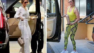 جينيفر لوبيز بإطلالة بيضاء وحالة مزاجية سيئة في أحدث ظهور لها بعد حادثة الجيم 