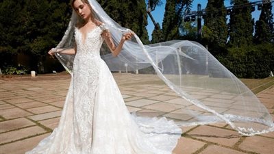 تشكيلة فساتين زفاف بالطرح الطويلة 2024