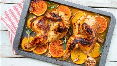 طريقة عمل الدجاج المشوي بالبرتقال 