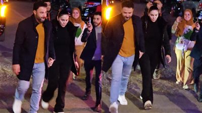 مي فاروق ومحمد العمروسي يد بيد في عزاء والدة لطيفة (صور)